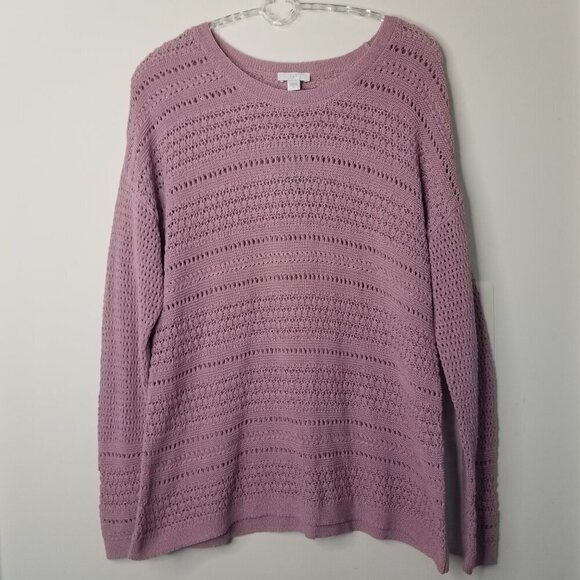 J Jill Small Mauve Open Knit Crochet Sweater Top Coastal Textured Boho Granny - Picture 4 of 12